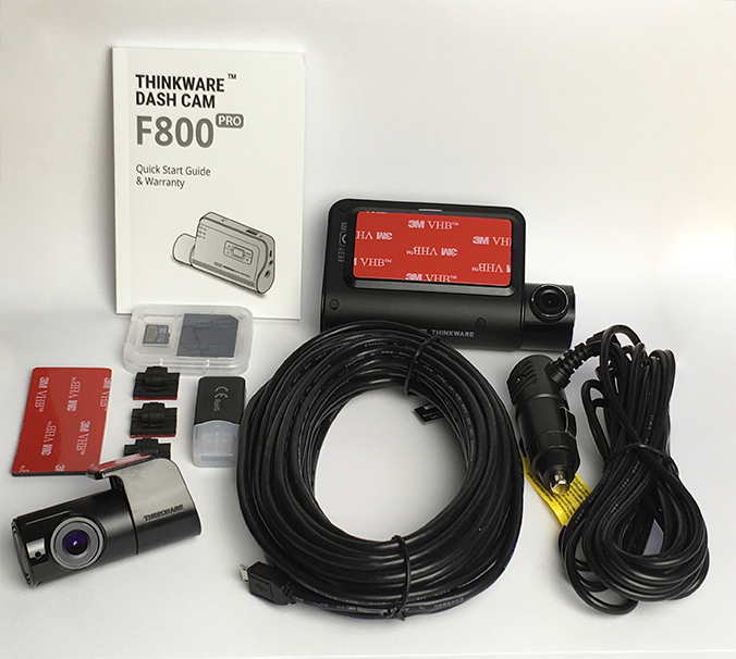 2-Kanal Quad-HD-Dashcam Thinkware Q800 PRO mit Heckkamera + Hardwire Kit  Inhalt
