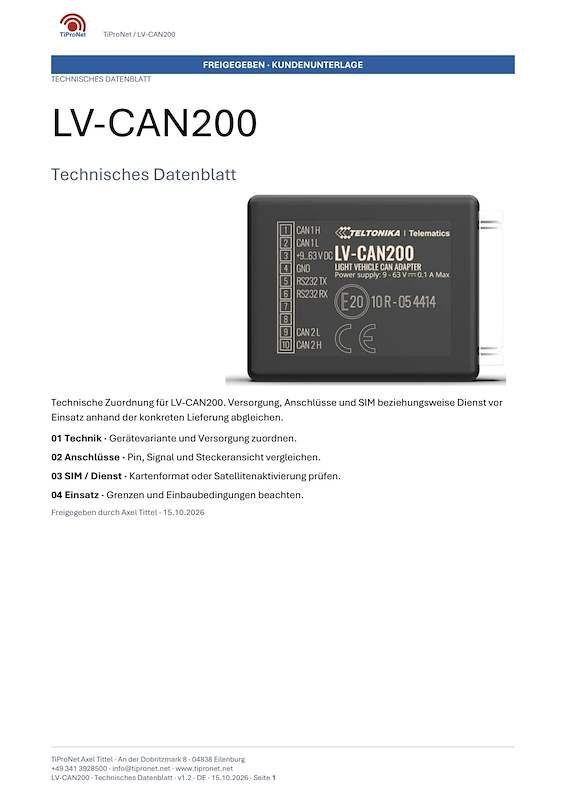 PDF-Cover: LV-CAN200 – Technisches Datenblatt – Klassisch – DE – V1.2