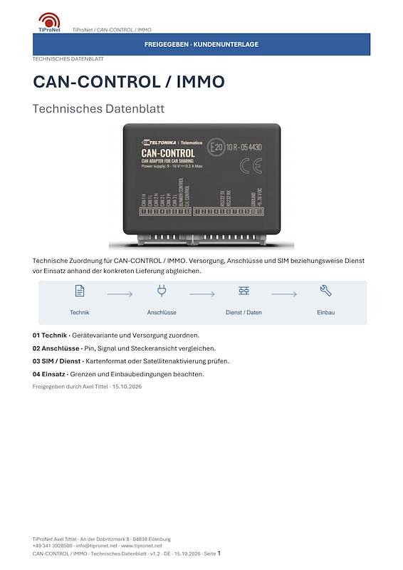 PDF-Cover: CAN-CONTROL-IMMO – Technisches Datenblatt – Modern – DE – V1.2