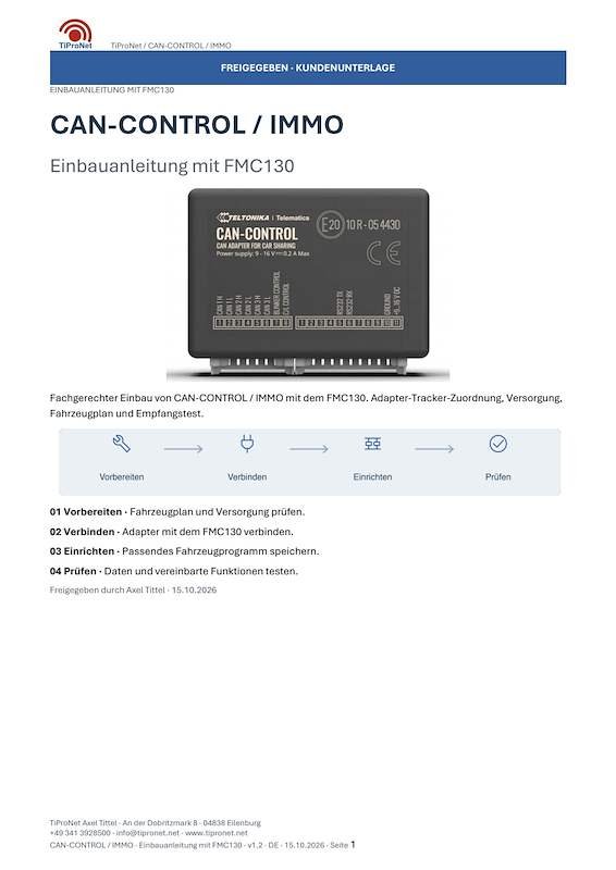 PDF-Cover: CAN-CONTROL-IMMO – Einbauanleitung – Modern – DE – V1.2