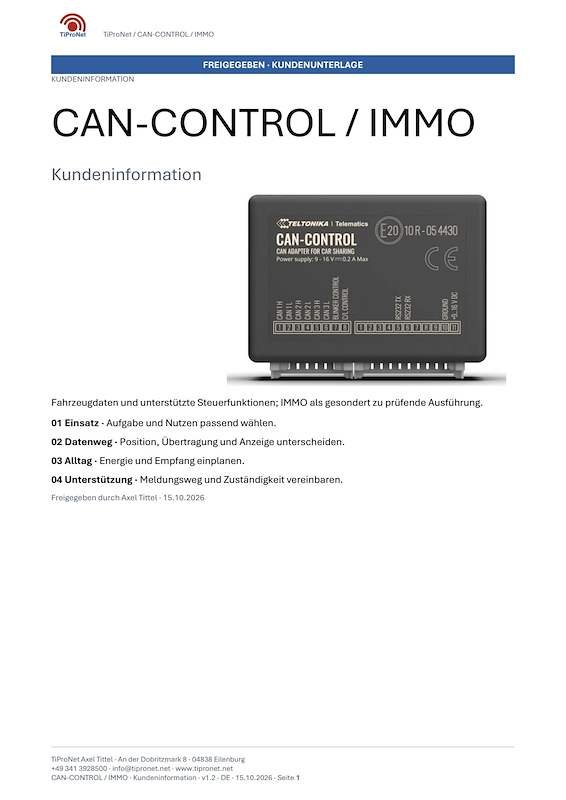 PDF-Cover: CAN-CONTROL-IMMO – Kundeninformation – Klassisch – DE – V1.2