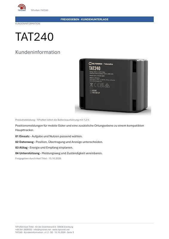 PDF-Cover: TAT240 – Kundeninformation – Klassisch – DE – V1.2