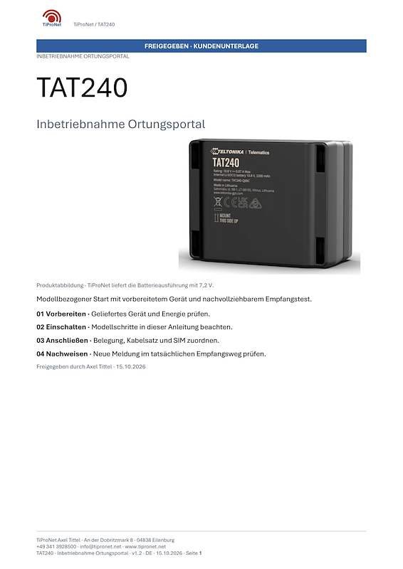 PDF-Cover: TAT240 – Inbetriebnahme – Klassisch – DE – V1.2