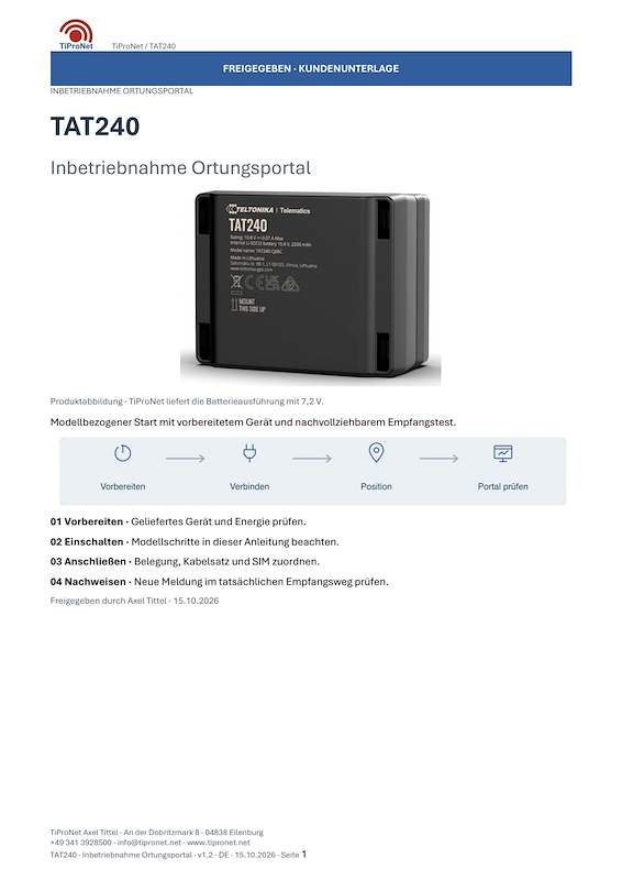 PDF-Cover: TAT240 – Inbetriebnahme – Modern – DE – V1.2