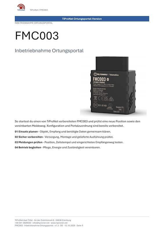 PDF-Cover: FMC003 – Inbetriebnahme – Klassisch – DE – V1.3