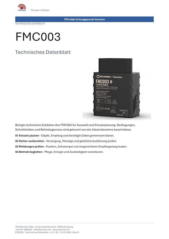 PDF-Cover: FMC003 – Technisches Datenblatt – Klassisch – DE – V1.3