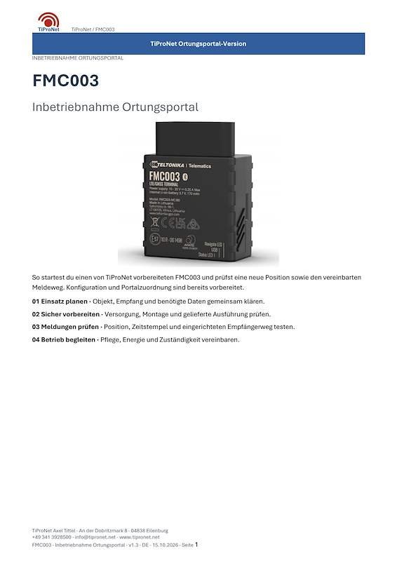PDF-Cover: FMC003 – Inbetriebnahme – Modern – DE – V1.3
