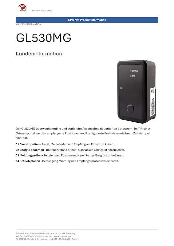 PDF-Cover: GL530MG – Kundeninformation – Klassisch – DE – V1.4