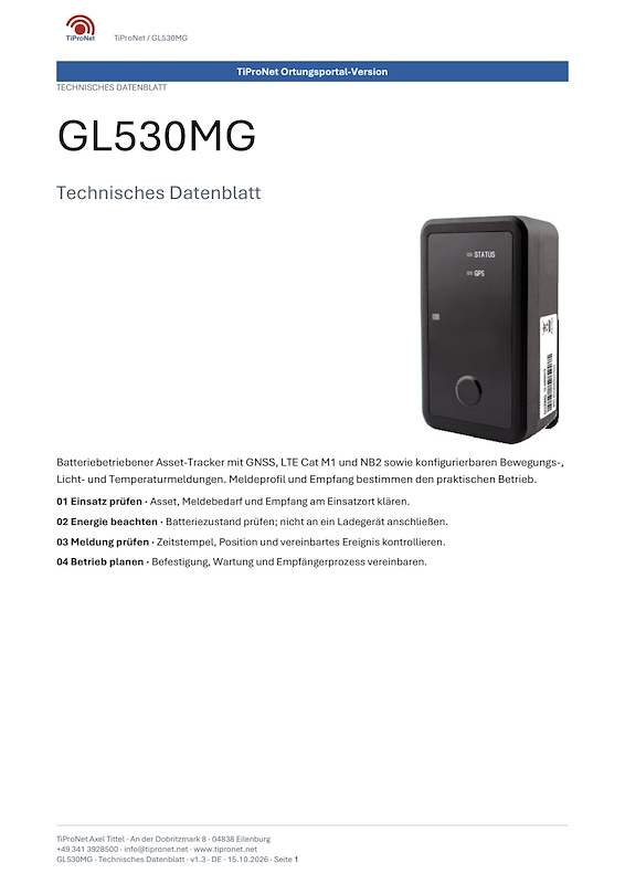 PDF-Cover: GL530MG – Technisches Datenblatt – Klassisch – DE – V1.3