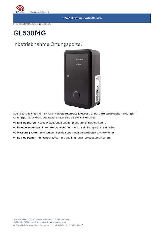 PDF-Cover: GL530MG – Inbetriebnahme – Modern – DE – V1.3