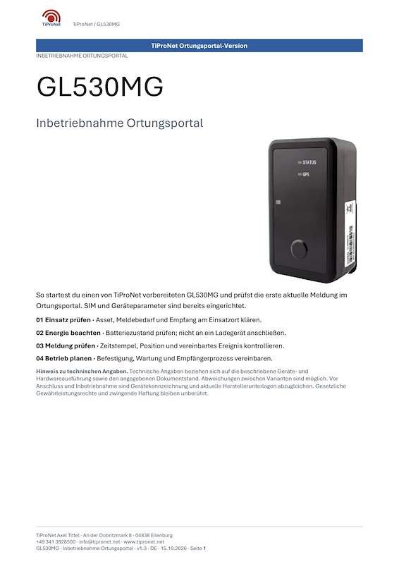 PDF-Cover: GL530MG – Inbetriebnahme – Klassisch – DE – V1.3