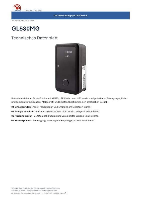 PDF-Cover: GL530MG – Technisches Datenblatt – Modern – DE – V1.3