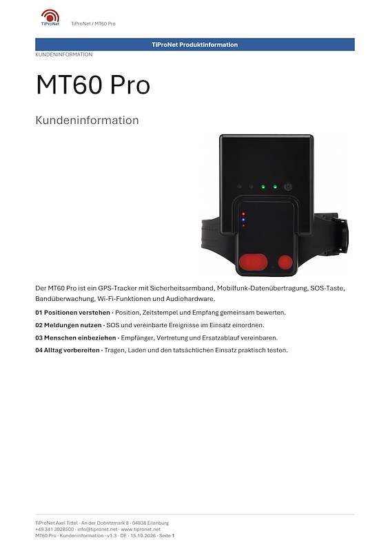 PDF-Cover: MT60 Pro – Kundeninformation – Klassisch – DE – V1.3