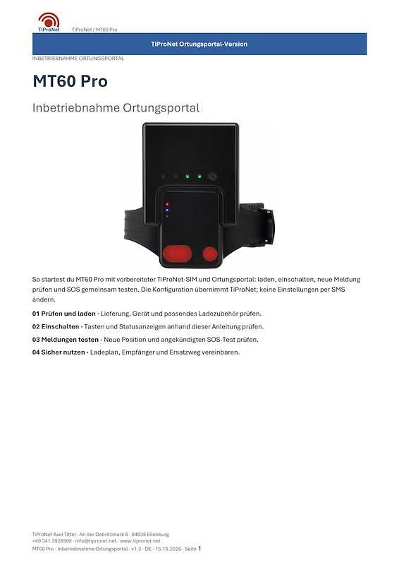 PDF-Cover: MT60 Pro – Inbetriebnahme – Modern – DE – V1.3