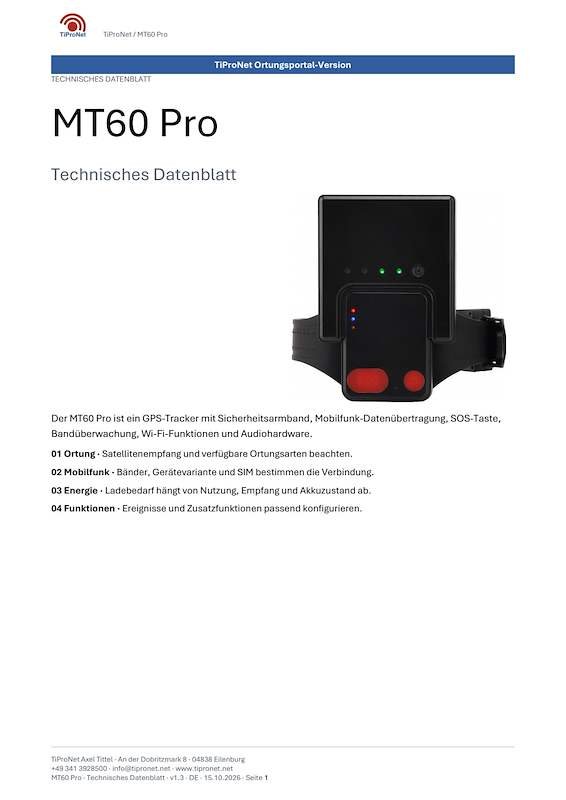 PDF-Cover: MT60 Pro – Technisches Datenblatt – Klassisch – DE – V1.3
