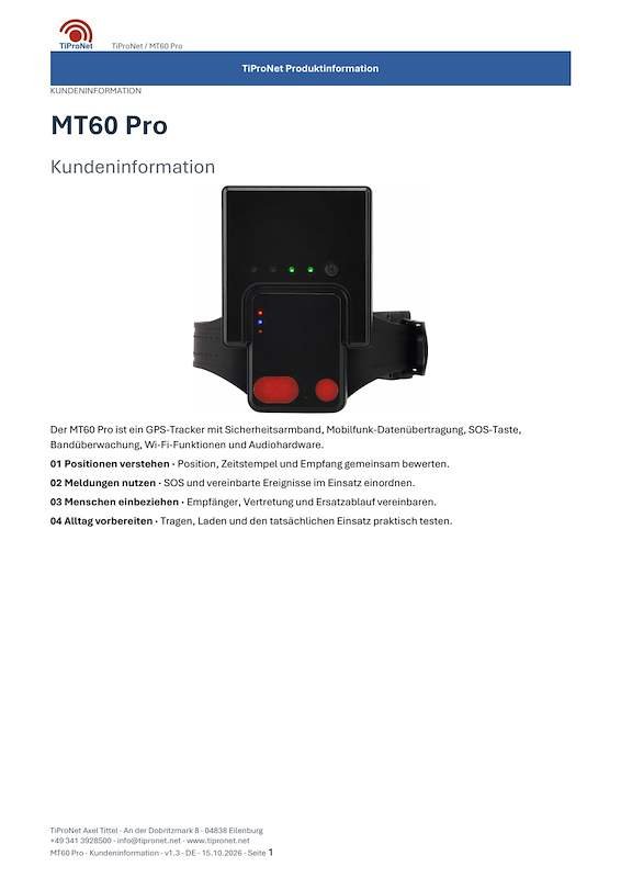 PDF-Cover: MT60 Pro – Kundeninformation – Modern – DE – V1.3