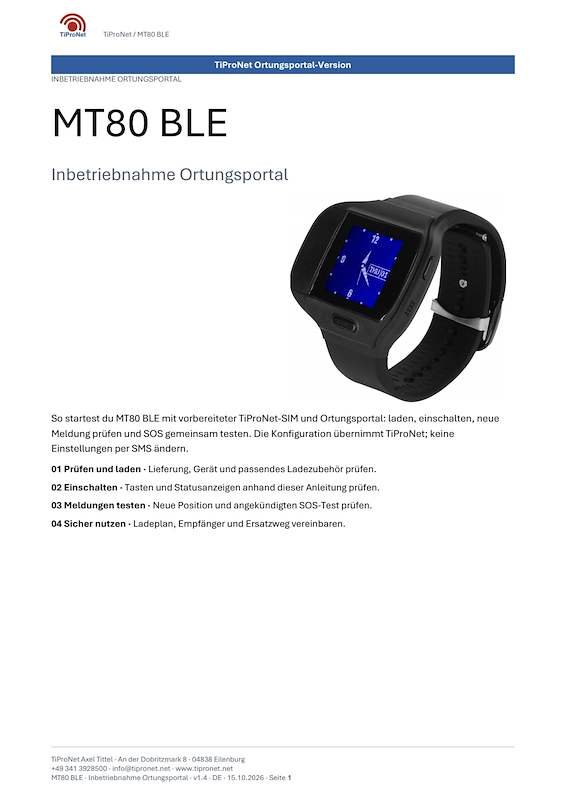 PDF-Cover: MT80 BLE – Inbetriebnahme – Klassisch – DE – V1.4