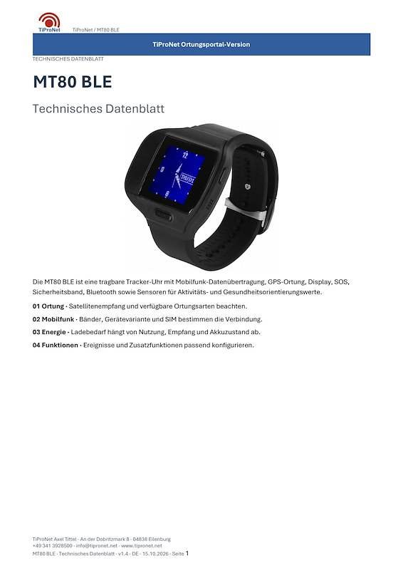 PDF-Cover: MT80 BLE – Technisches Datenblatt – Modern – DE – V1.4