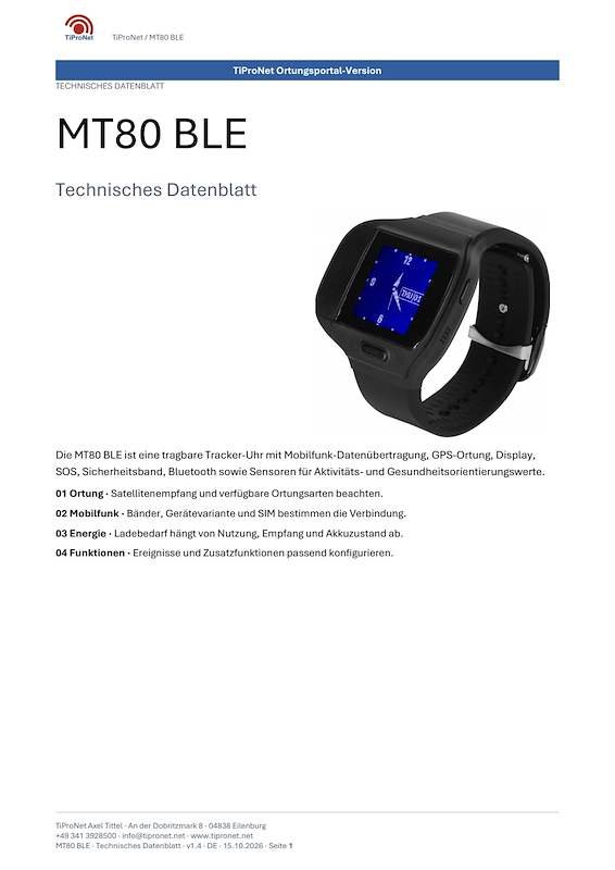 PDF-Cover: MT80 BLE – Technisches Datenblatt – Klassisch – DE – V1.4