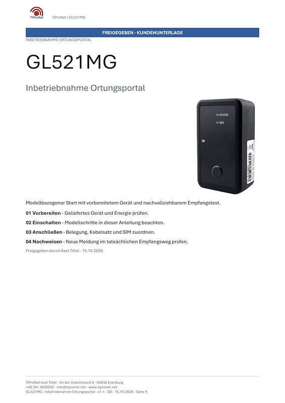 PDF-Cover: GL521MG – Inbetriebnahme – Klassisch – DE – V1.1