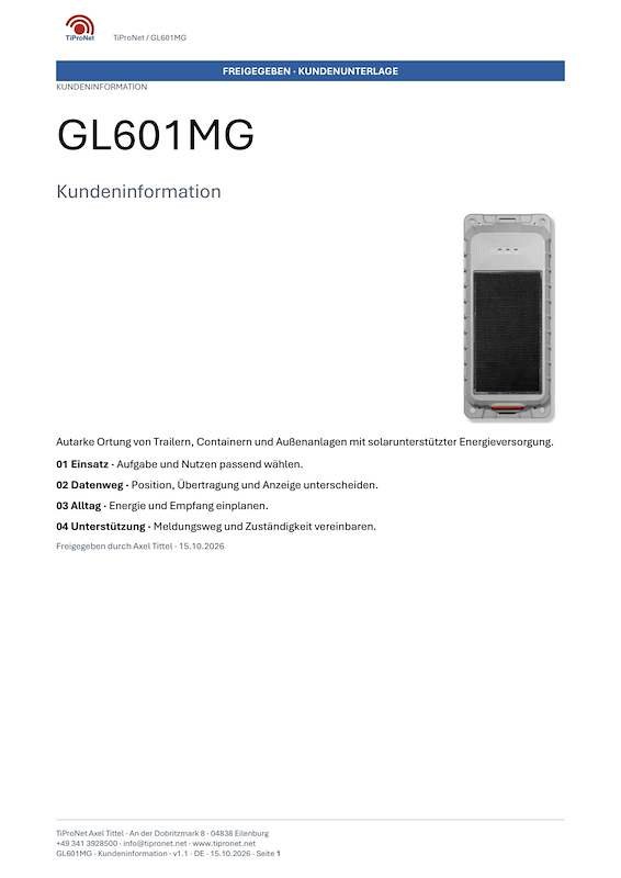 PDF-Cover: GL601MG – Kundeninformation – Klassisch – DE – V1.1