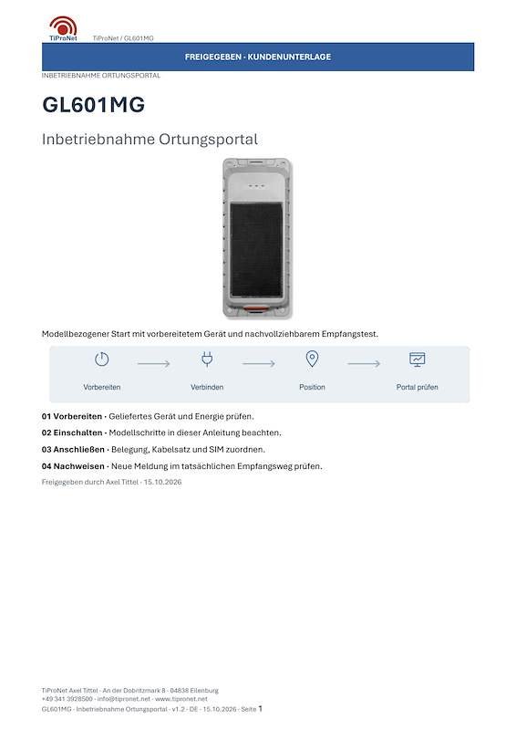 PDF-Cover: GL601MG – Inbetriebnahme – Modern – DE – V1.2