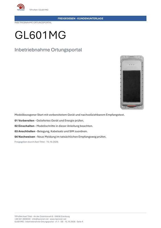 PDF-Cover: GL601MG – Inbetriebnahme – Klassisch – DE – V1.1