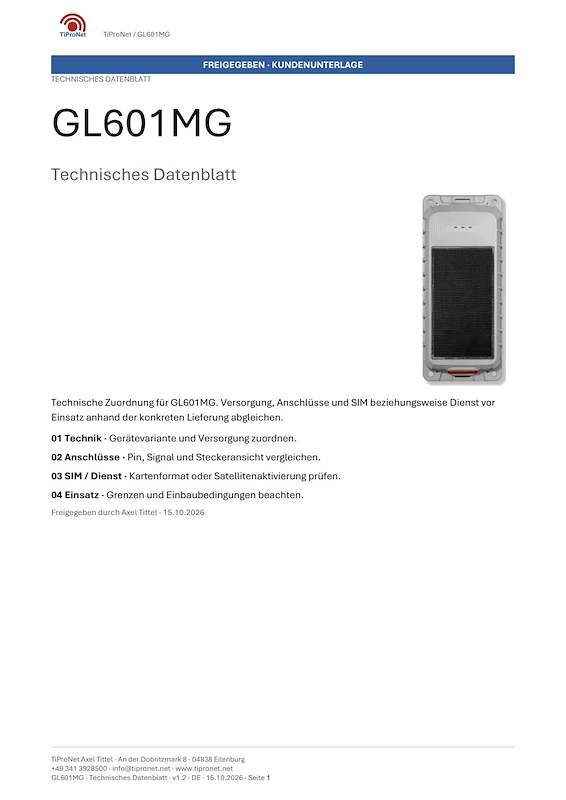 PDF-Cover: GL601MG – Technisches Datenblatt – Klassisch – DE – V1.2