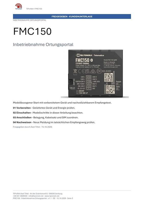 PDF-Cover: FMC150 – Inbetriebnahme – Klassisch – DE – V1.1
