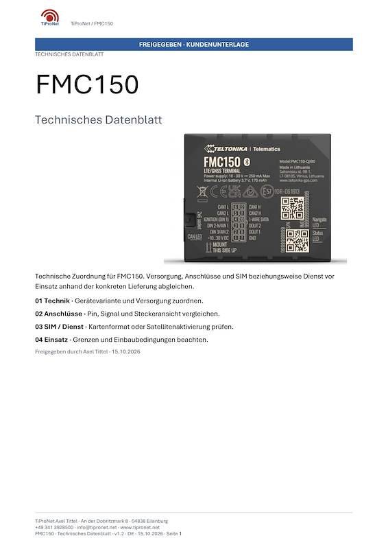 PDF-Cover: FMC150 – Technisches Datenblatt – Klassisch – DE – V1.2