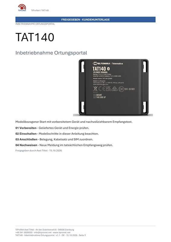 PDF-Cover: TAT140 – Inbetriebnahme – Klassisch – DE – V1.1