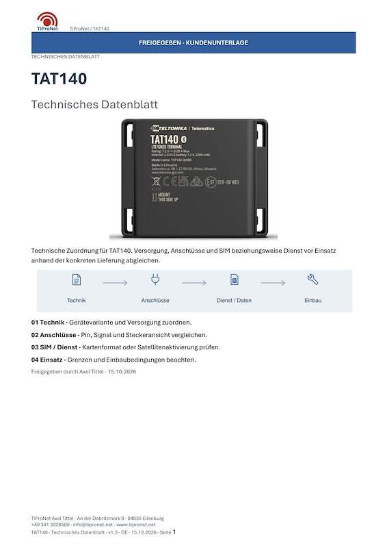 PDF-Cover: TAT140 – Technisches Datenblatt – Modern – DE – V1.3