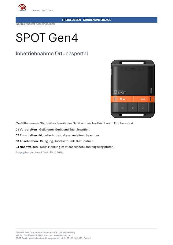 PDF-Cover: SPOT-Gen4 – Inbetriebnahme – Klassisch – DE – V1.1