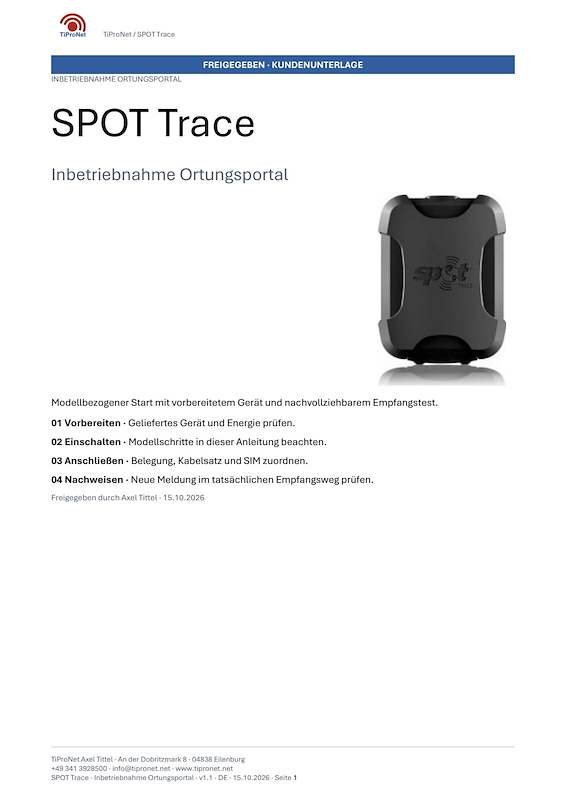 PDF-Cover: SPOT-Trace – Inbetriebnahme – Klassisch – DE – V1.1