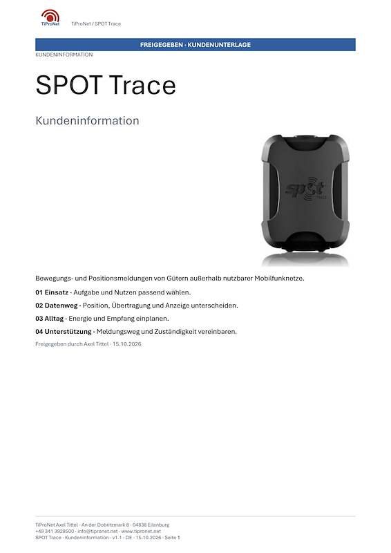 PDF-Cover: SPOT-Trace – Kundeninformation – Klassisch – DE – V1.1