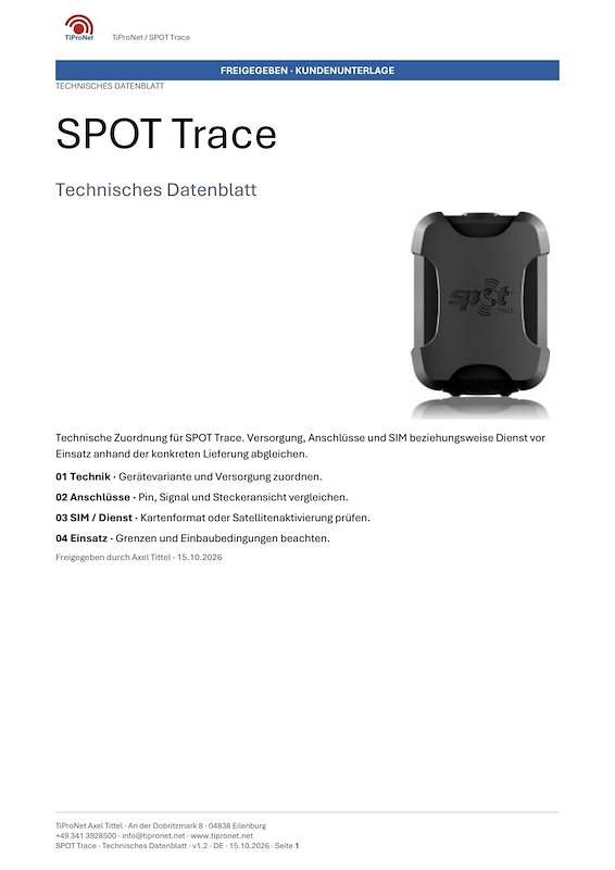 PDF-Cover: SPOT-Trace – Technisches Datenblatt – Klassisch – DE – V1.2