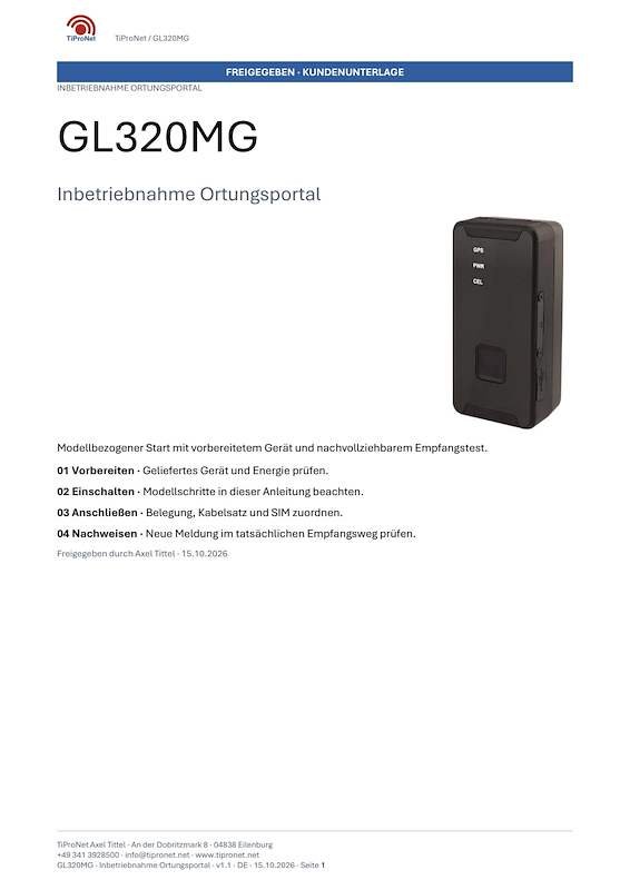 PDF-Cover: GL320MG – Inbetriebnahme – Klassisch – DE – V1.1