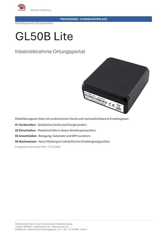PDF-Cover: GL50B-Lite – Inbetriebnahme – Klassisch – DE – V1.1