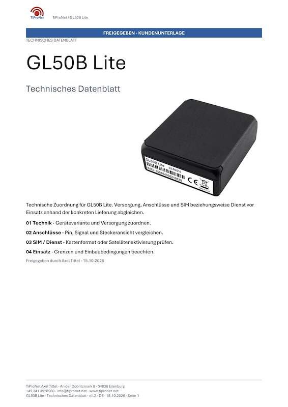 PDF-Cover: GL50B-Lite – Technisches Datenblatt – Klassisch – DE – V1.2