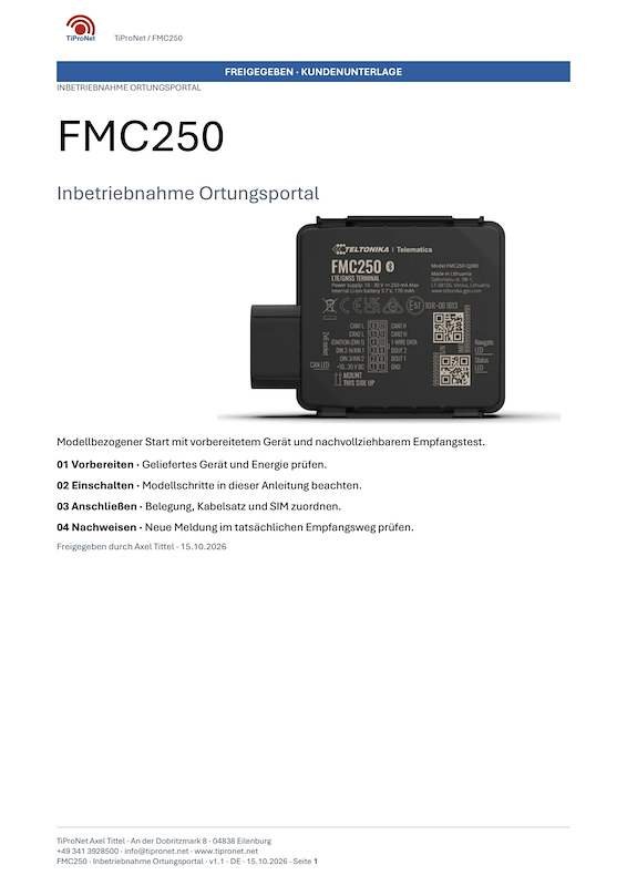 PDF-Cover: FMC250 – Inbetriebnahme – Klassisch – DE – V1.1