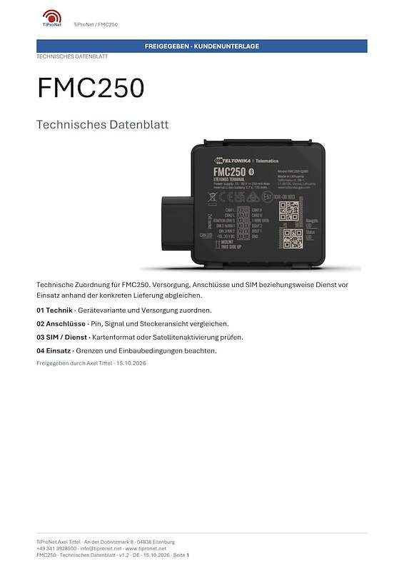 PDF-Cover: FMC250 – Technisches Datenblatt – Klassisch – DE – V1.2