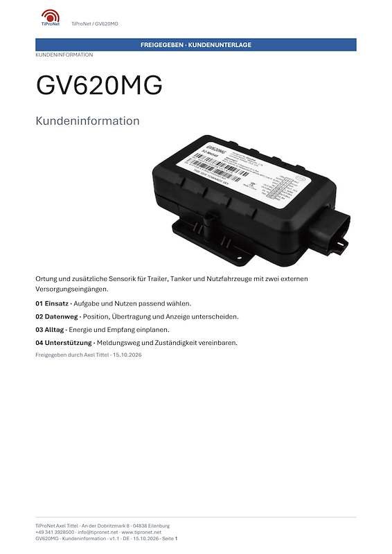 PDF-Cover: GV620MG – Kundeninformation – Klassisch – DE – V1.1