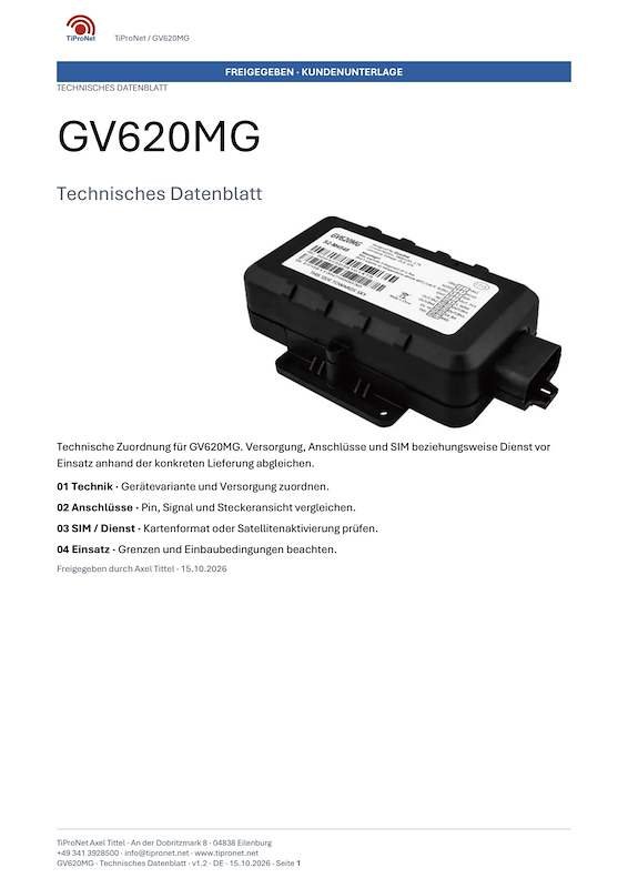PDF-Cover: GV620MG – Technisches Datenblatt – Klassisch – DE – V1.2