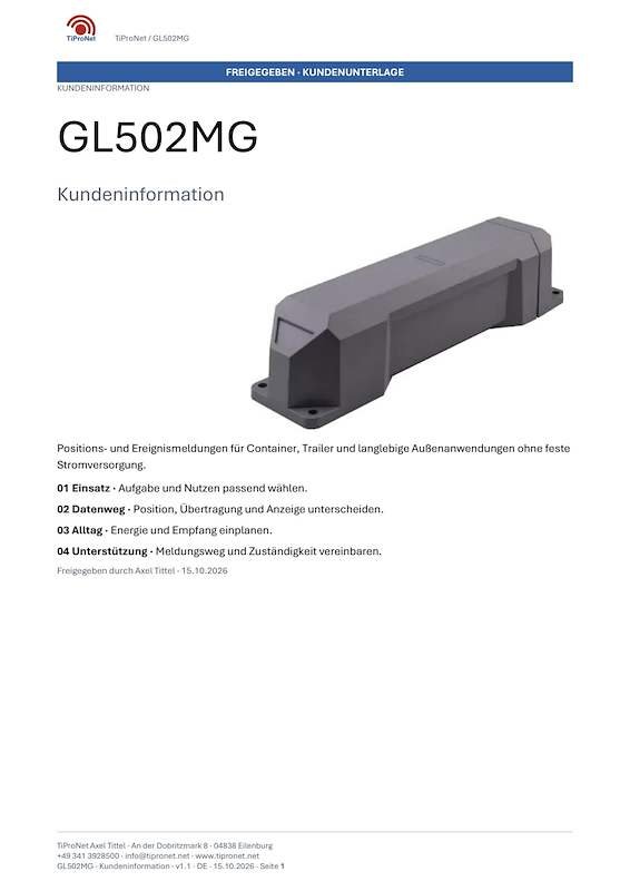 PDF-Cover: GL502MG – Kundeninformation – Klassisch – DE – V1.1