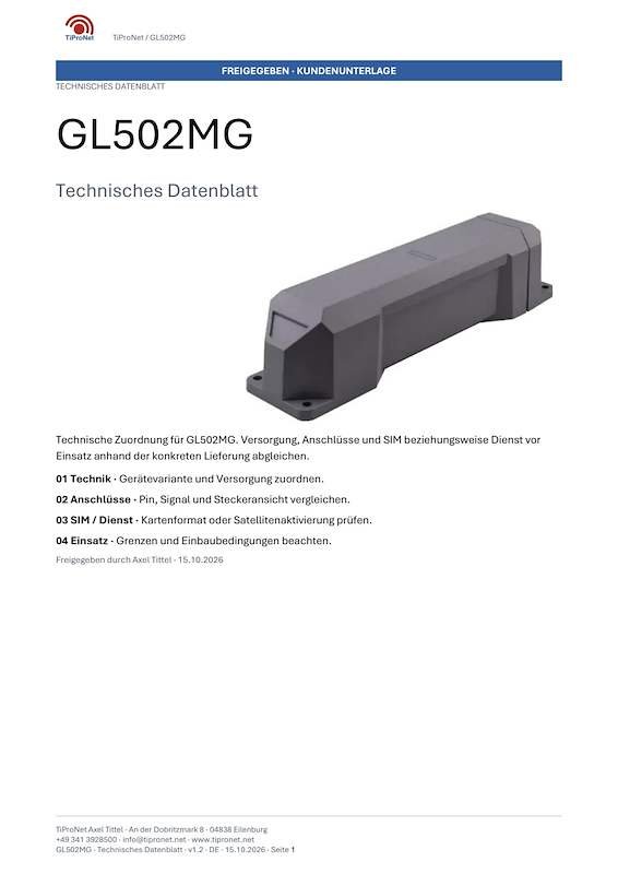 PDF-Cover: GL502MG – Technisches Datenblatt – Klassisch – DE – V1.2