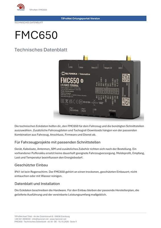 PDF-Cover: FMC650 – Technisches Datenblatt – Klassisch – DE – V0.18