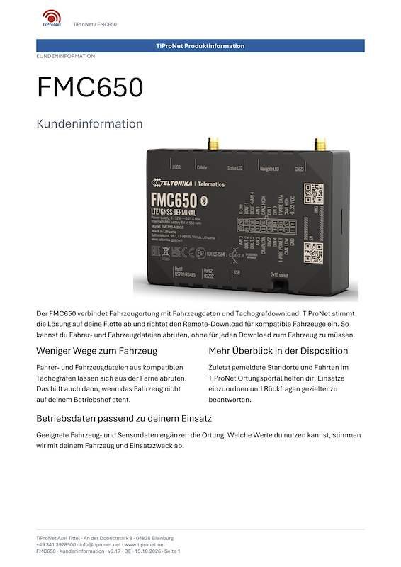 PDF-Cover: FMC650 – Kundeninformation – Klassisch – DE – V0.17