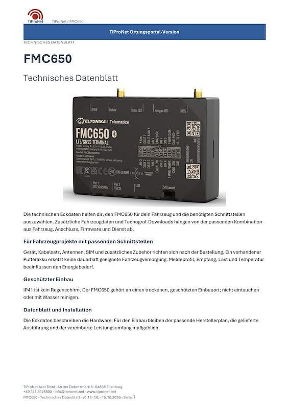 PDF-Cover: FMC650 – Technisches Datenblatt – Modern – DE – V0.18