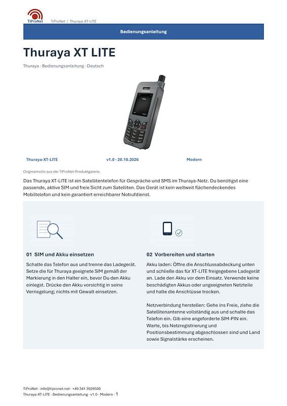 PDF-Cover: Thuraya XT LITE – Bedienungsanleitung – Modern