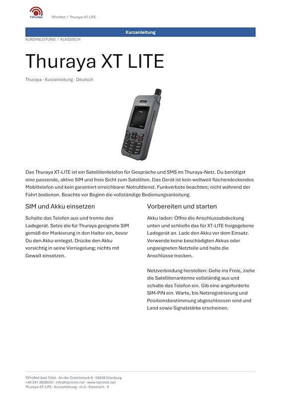 PDF-Cover: Thuraya XT LITE – Kurzanleitung – Klassisch